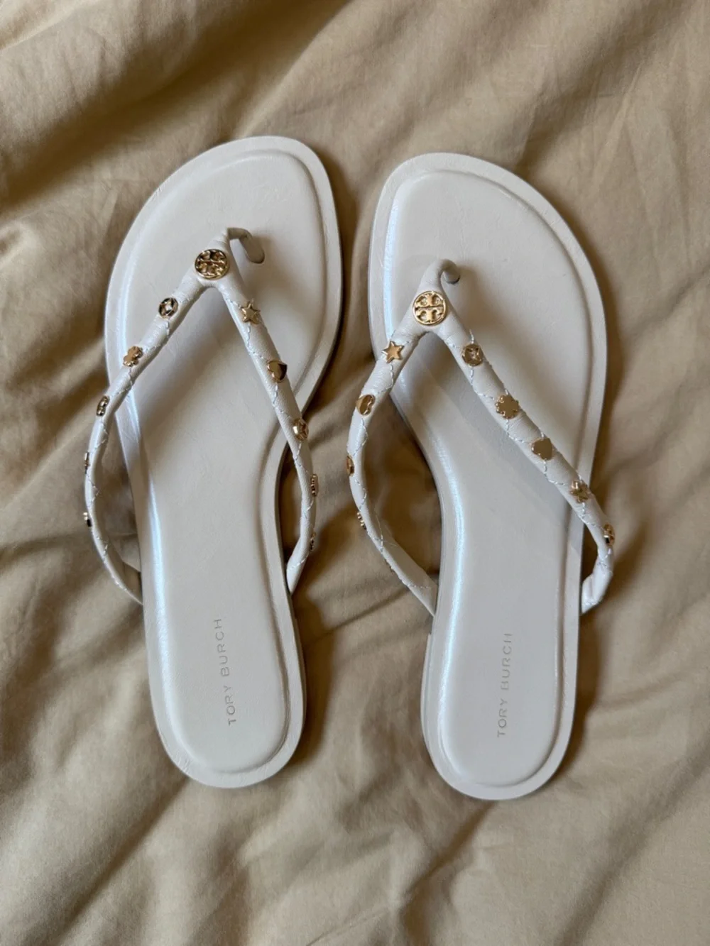 Tory Burch Thong Sandals with Gold Logo Studs